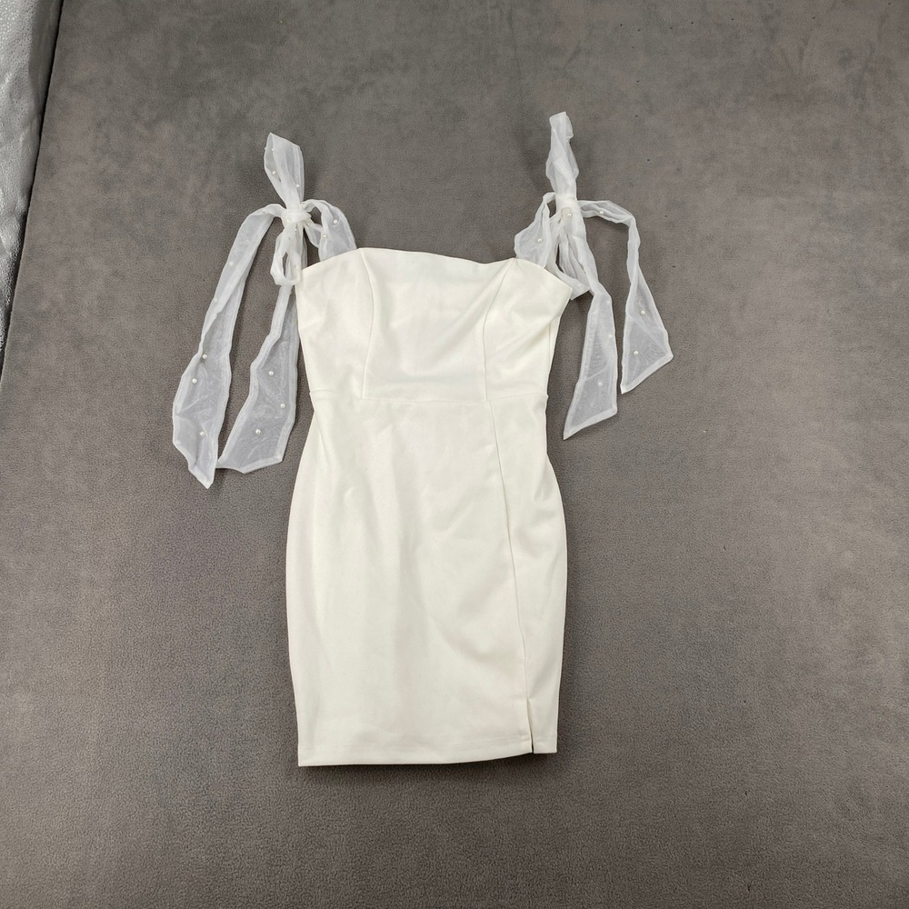 Lulus White Pearl Sheer Tie Strap Mini Dress Bodycon Open Back Bridal XS